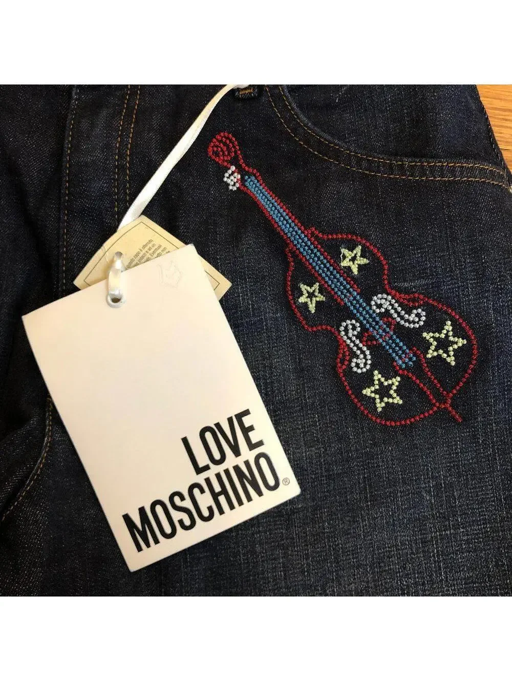 Love Moschino Guitar Embroidered Denim Shorts
